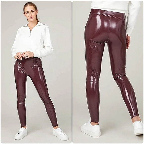 Spanx Faux Patent Leather Leggings - Ruby-Size M - Picture 1 of 17